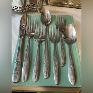 Vintage silver stainless steel flatware set THOR Atomic starburst twin star MCM